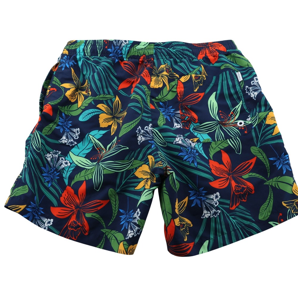 Maamgic‎ Mens Tropical Floral Swim Trunks Navy Blue Mesh Lined Shorts Size L